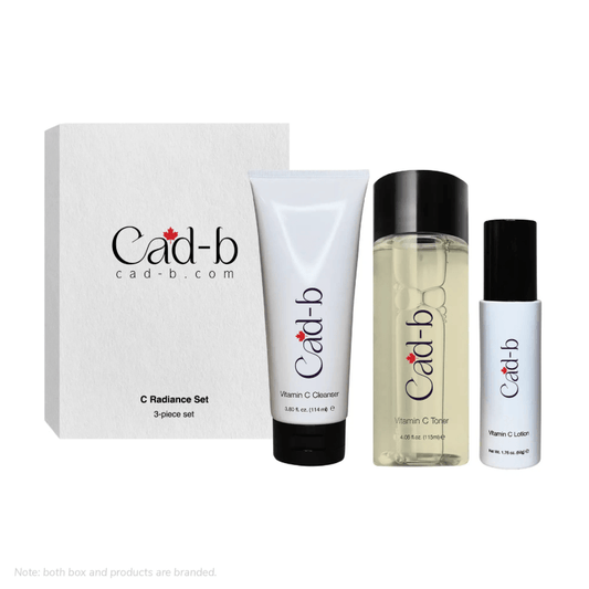 C Radiance Skincare Set Vitamin C Cleanser, featuring cleanser, toner, and lotion for glowing skin.