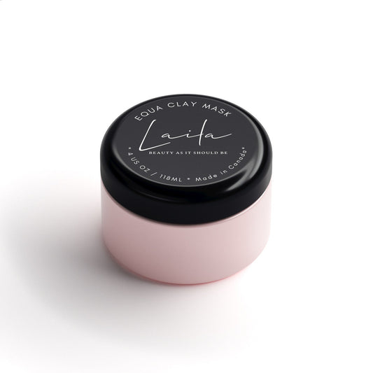 Equa-derm Clay Mask, a hydrating clay mask for skin, in a small pink jar designed for deep hydration.