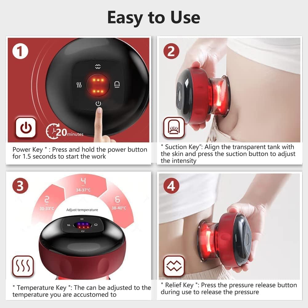 🔥 3-in-1 Smart Electric Cupping Therapy Massager 💆‍♂️ | Rechargeable Gua Sha Massage Device with Adjustable Suction, Heating & Red Light Therapy 🔴 | 12 Modes for Neck, Back & Shoulders