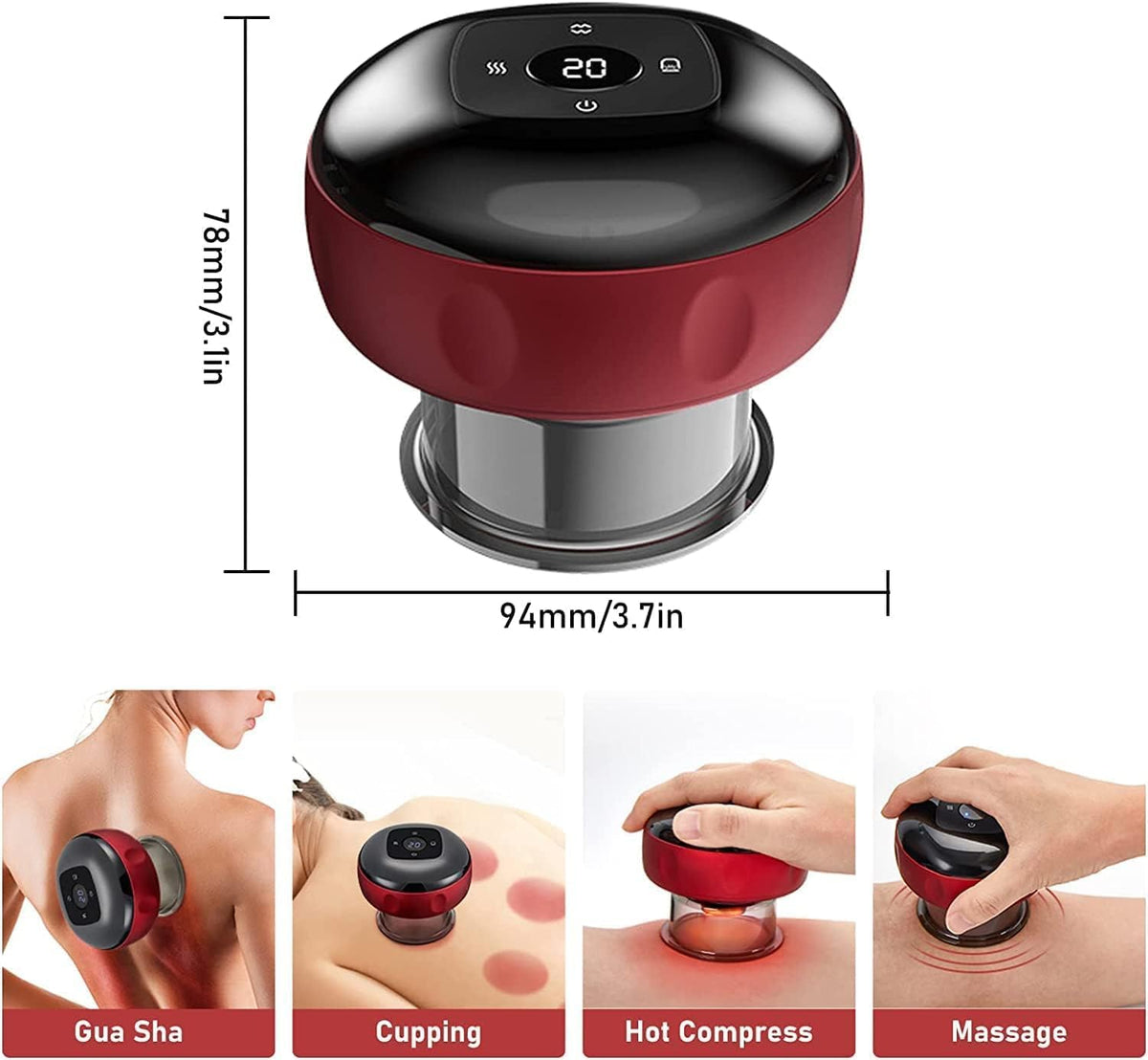 🔥 3-in-1 Smart Electric Cupping Therapy Massager 💆‍♂️ | Rechargeable Gua Sha Massage Device with Adjustable Suction, Heating & Red Light Therapy 🔴 | 12 Modes for Neck, Back & Shoulders