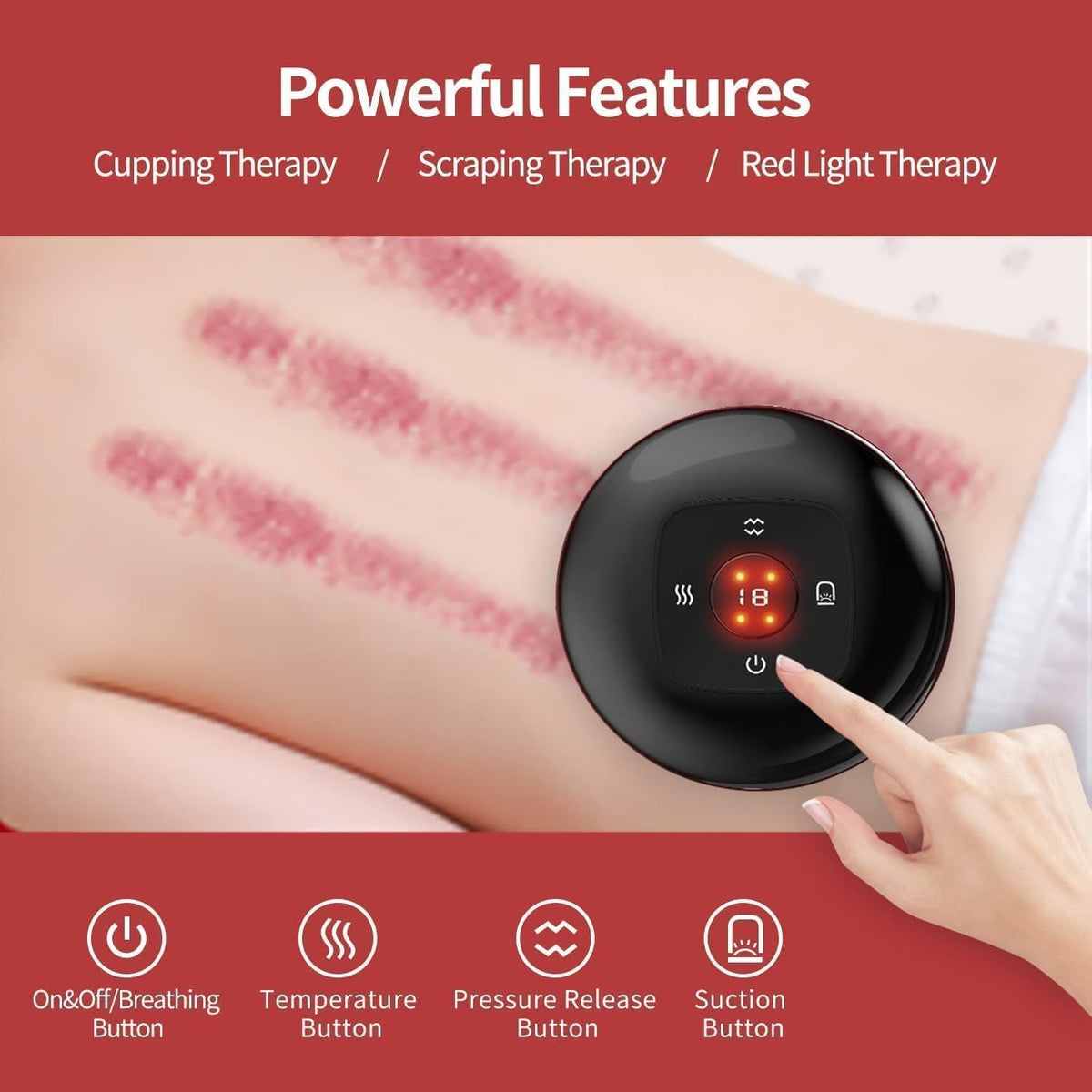 🔥 3-in-1 Smart Electric Cupping Therapy Massager 💆‍♂️ | Rechargeable Gua Sha Massage Device with Adjustable Suction, Heating & Red Light Therapy 🔴 | 12 Modes for Neck, Back & Shoulders