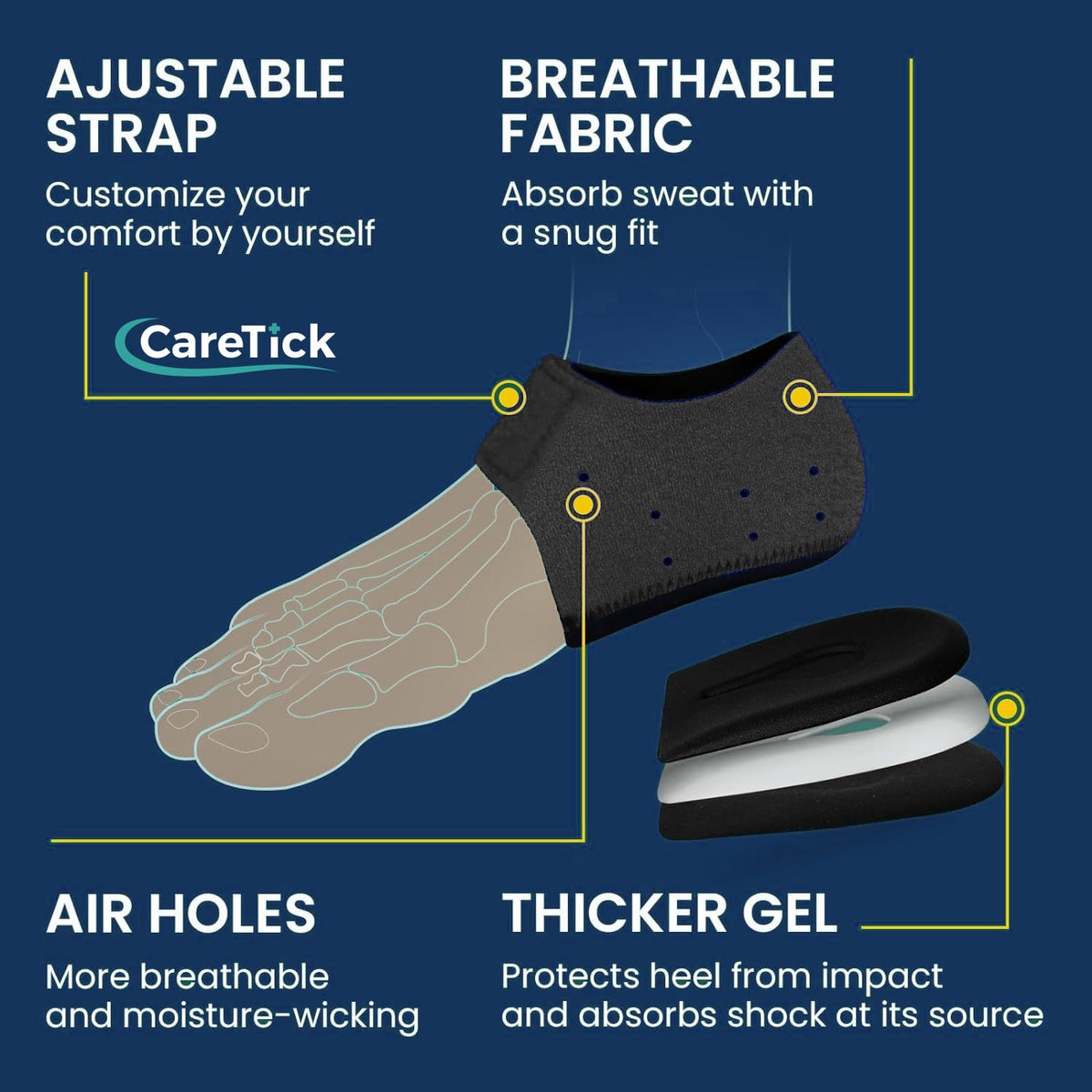 🦶 Adjustable Gel Heel Protectors – (1 Pair) Black Silicone Heel Cups for Men & Women | Soft Cushion Support for Everyday Comfort