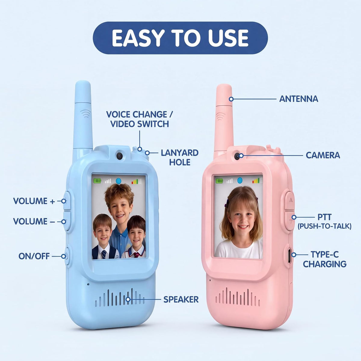 🎥 Kids Video Walkie Talkie Set with Voice Changer + LCD Writing Tablet | 2-Piece Interactive Communication Toy for Boys & Girls