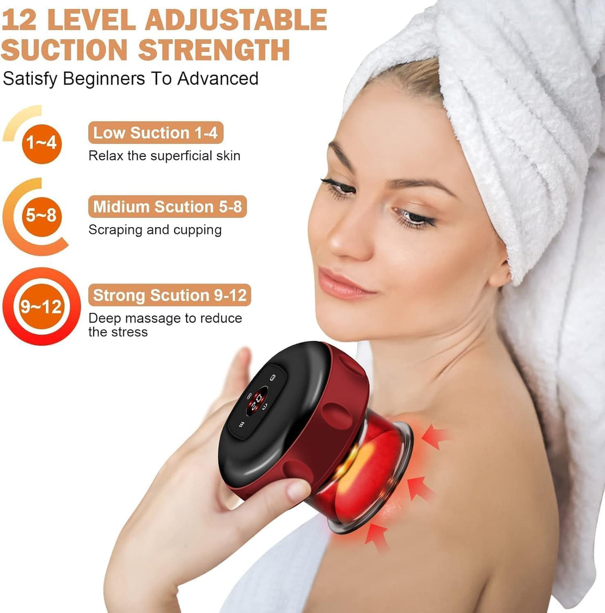 🔥 3-in-1 Smart Electric Cupping Therapy Massager 💆‍♂️ | Rechargeable Gua Sha Massage Device with Adjustable Suction, Heating & Red Light Therapy 🔴 | 12 Modes for Neck, Back & Shoulders