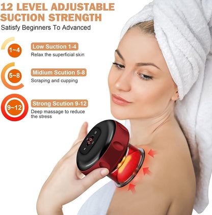 🔥 3-in-1 Smart Electric Cupping Therapy Massager 💆‍♂️ | Rechargeable Gua Sha Massage Device with Adjustable Suction, Heating & Red Light Therapy 🔴 | 12 Modes for Neck, Back & Shoulders