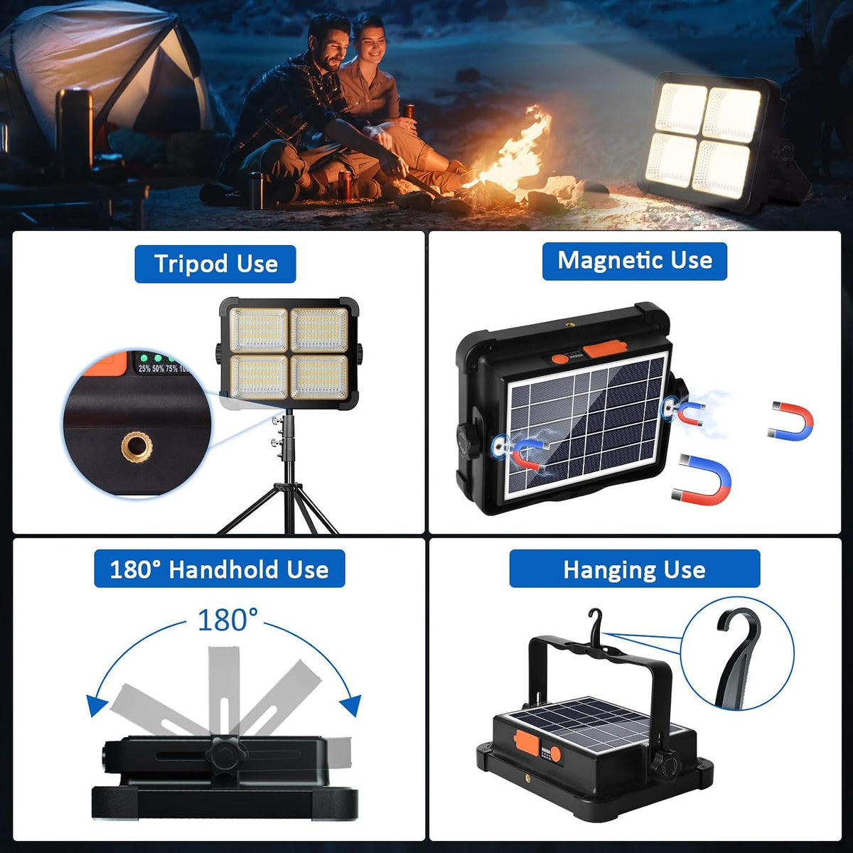 LED Floodlight with Solar Panel and Power Bank
