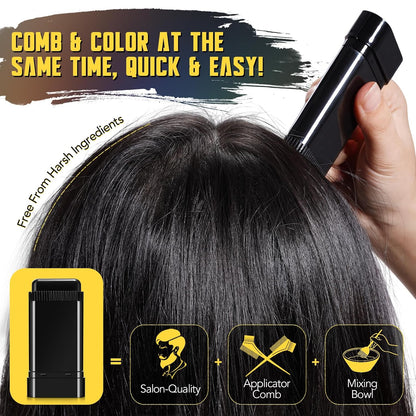 Black Hair Dye Stick for Men & Women | Instant Grey Hair & Root Touch-Up with Built-In Comb