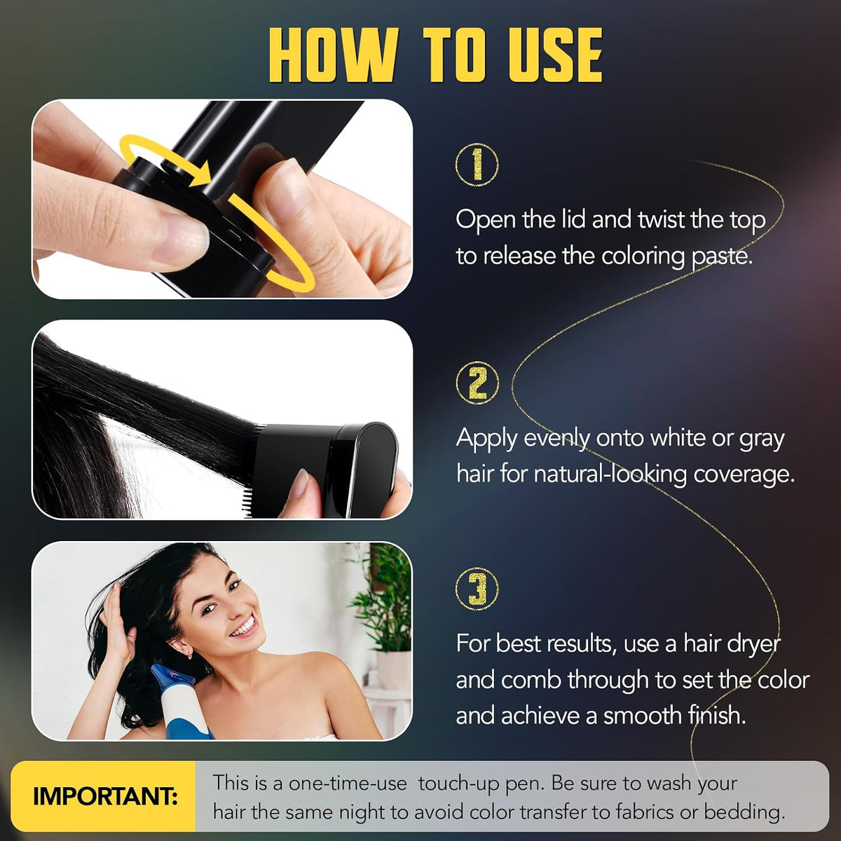 Black Hair Dye Stick for Men & Women | Instant Grey Hair & Root Touch-Up with Built-In Comb