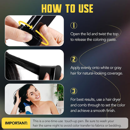 Black Hair Dye Stick for Men & Women | Instant Grey Hair & Root Touch-Up with Built-In Comb
