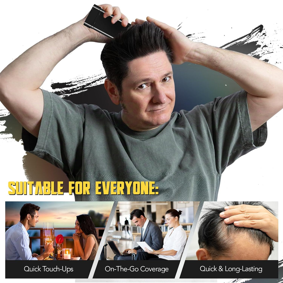 Black Hair Dye Stick for Men & Women | Instant Grey Hair & Root Touch-Up with Built-In Comb