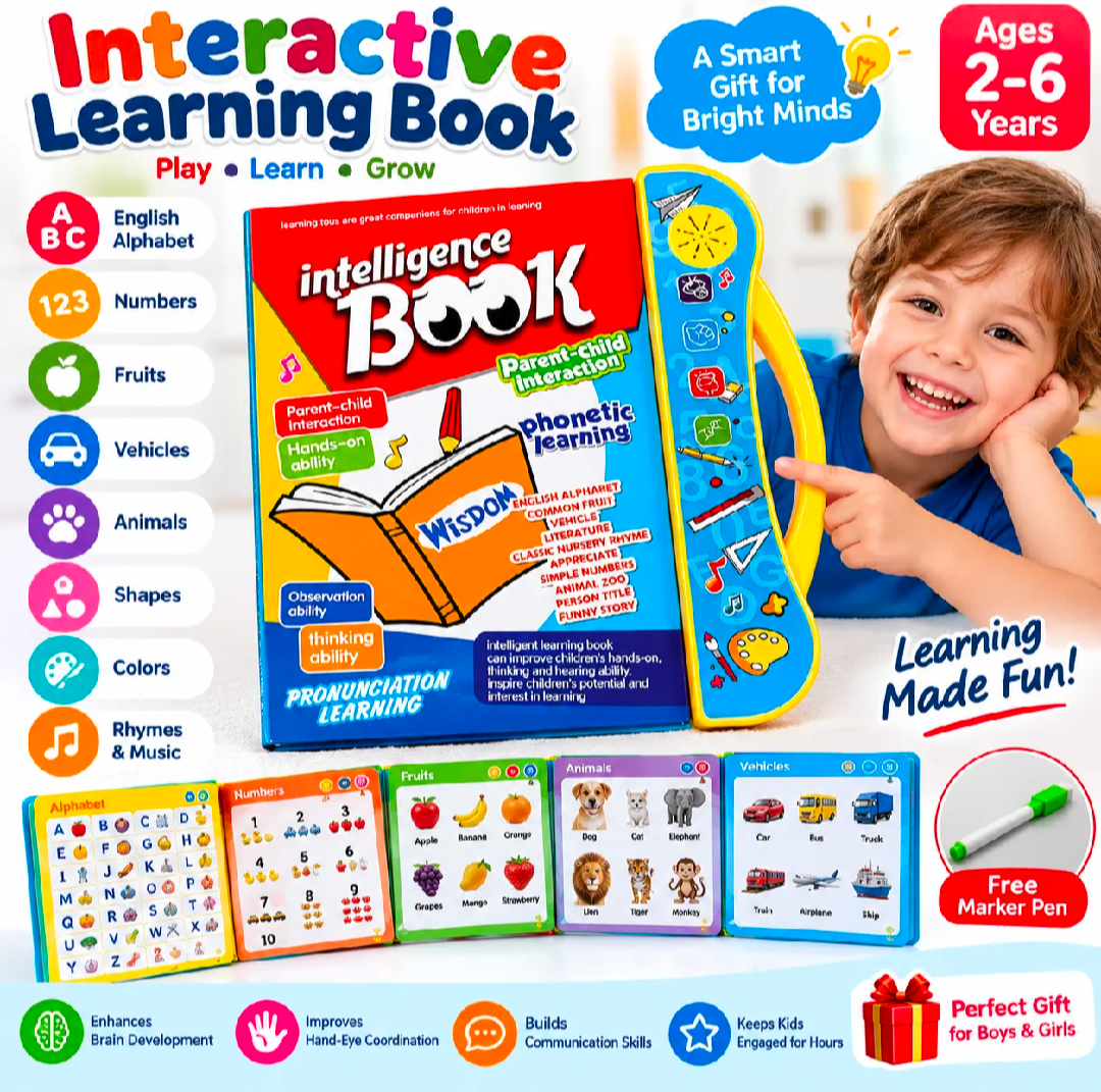 Talking E-Book Learning Toy for Kids – Interactive ABC, Numbers, Animals & Phonics Educational Book