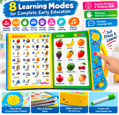 Talking E-Book Learning Toy for Kids – Interactive ABC, Numbers, Animals & Phonics Educational Book