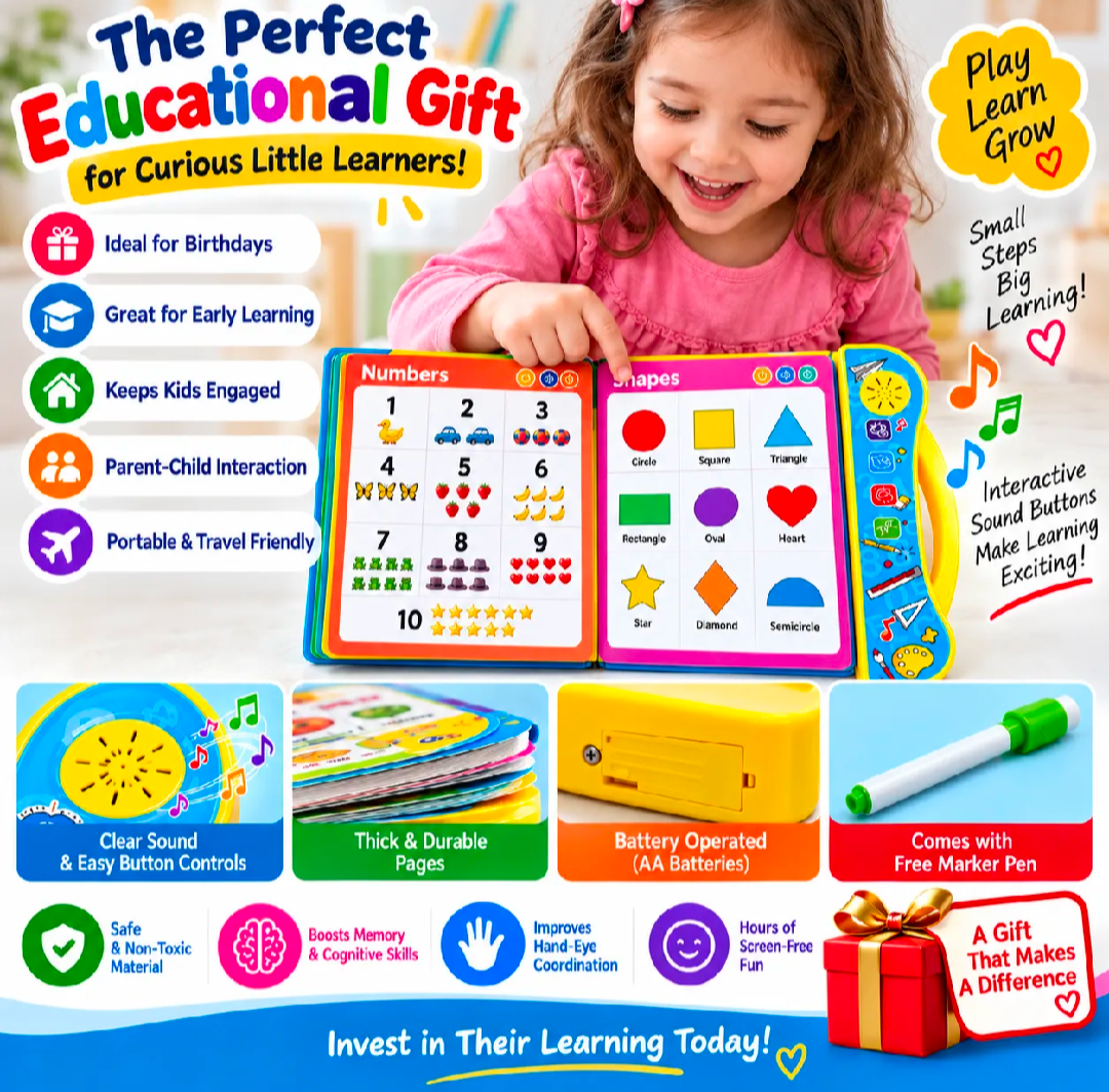Talking E-Book Learning Toy for Kids – Interactive ABC, Numbers, Animals & Phonics Educational Book