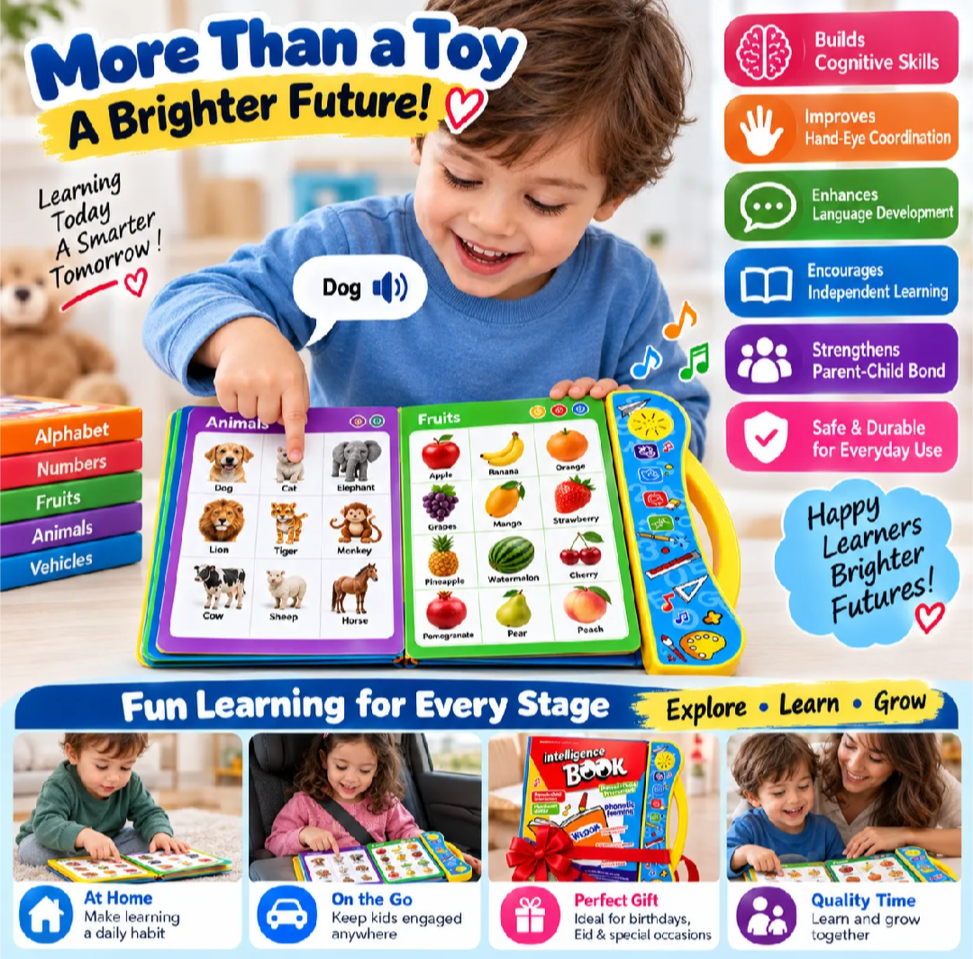 Talking E-Book Learning Toy for Kids – Interactive ABC, Numbers, Animals & Phonics Educational Book