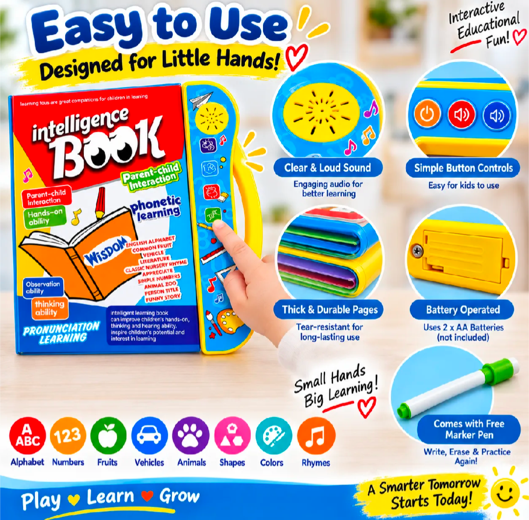 Talking E-Book Learning Toy for Kids – Interactive ABC, Numbers, Animals & Phonics Educational Book