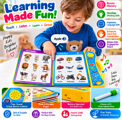 Talking E-Book Learning Toy for Kids – Interactive ABC, Numbers, Animals & Phonics Educational Book