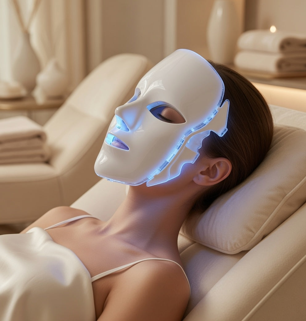Red and blue LED facial mask for at-home skincare
