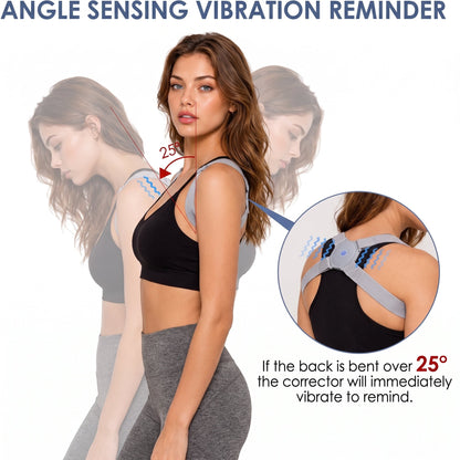 Vibrating posture reminder worn across upper back