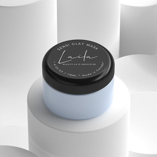 Sensi-derm Clay Mask in a stylish jar, promoting hydrating clay mask for skincare and nourishment.