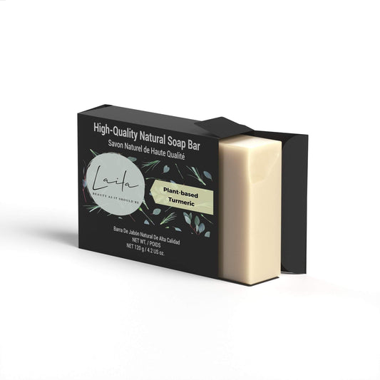 Organic turmeric soap for sensitive skin in a high-quality natural soap bar packaging.